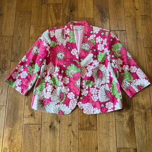 Giorgio Fiorlini Collection Linen Blend Pink Floral Blazer Jacket Women Plus 16W